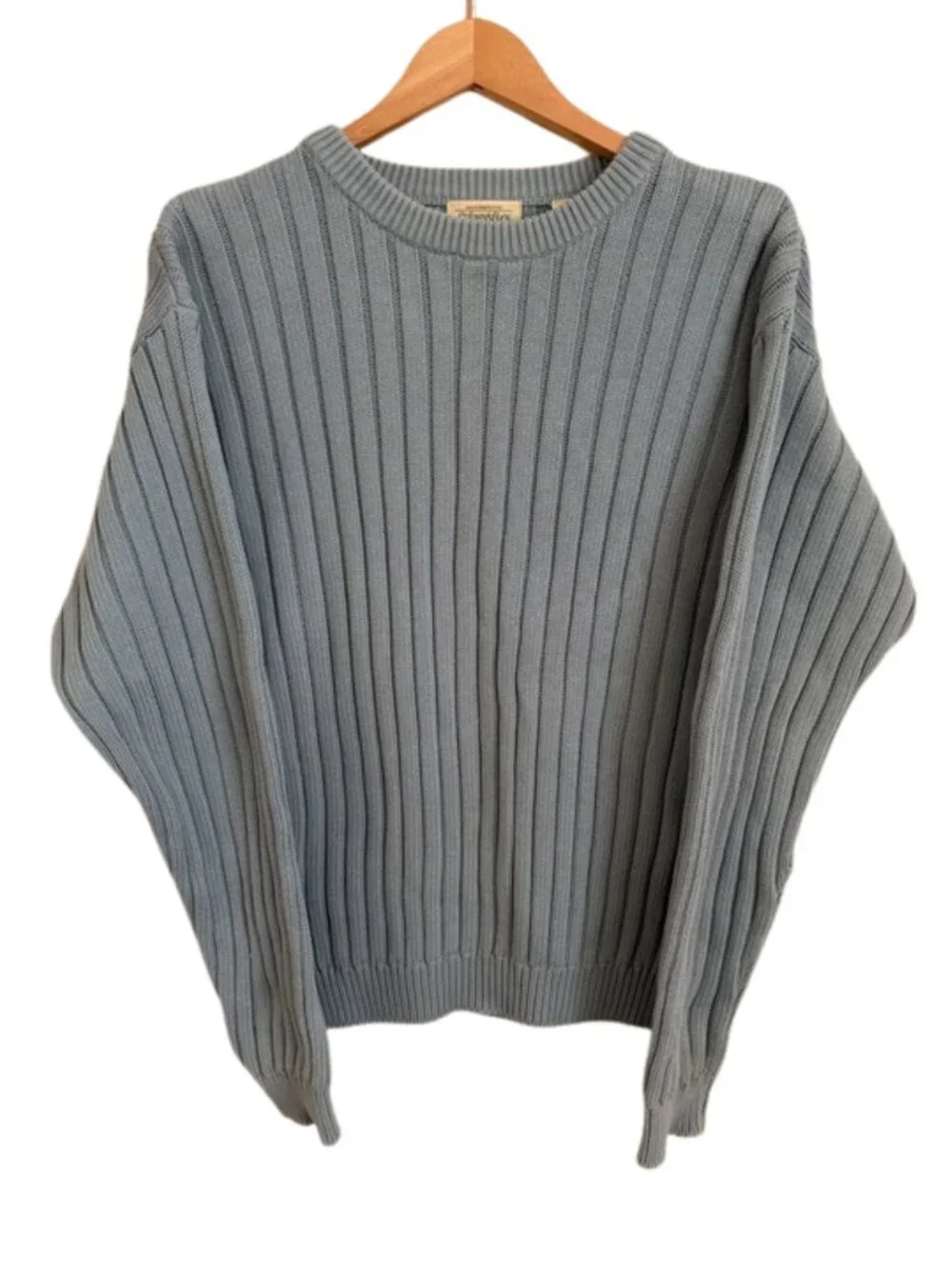 St Johns Bay Ribbed Knit Cotton Sweater Mens M Blue Vintage Shaker Crew 90s Cozy